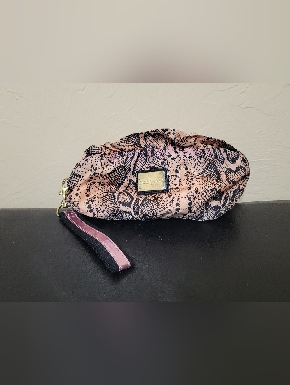 Betsey Johnson Betsyville Pink Black Ombre Faux Snakeskin Wristlet Pouch